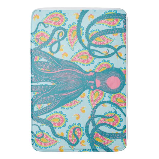 Antiek octopus op Blue Paisley Badmat (Voorkant Verticaal)