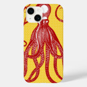 Antiek octopus op gele microdot Case-Mate iPhone case (Achterkant)