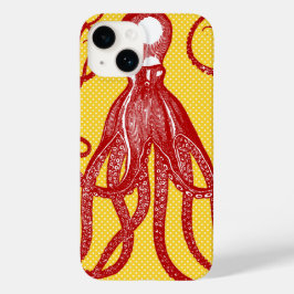 Antiek octopus op gele microdot Case-Mate iPhone 14 hoesje