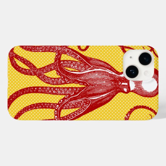 Antiek octopus op gele microdot Case-Mate iPhone case (Achterkant (horizontaal))