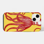 Antiek octopus op gele microdot iPhone hoesje (Achterkant horizontaal)