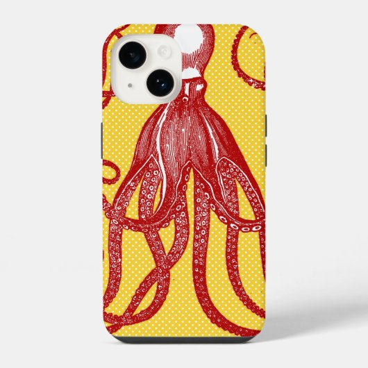 Antiek octopus op gele microdot iPhone hoesje (Achterkant)