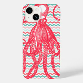 Antiek Octopus op koraal en Aqua Chevrons Case-Mate iPhone 14 Hoesje