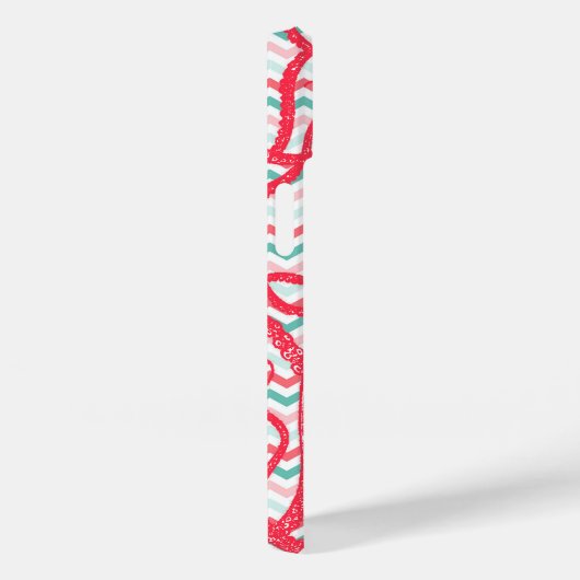 Antiek Octopus op koraal en Aqua Chevrons Case-Mate iPhone Case (Achterkant / Rechts)