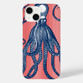Antiek octopus op rode witte strepen Case-Mate iPhone case (Achterkant)