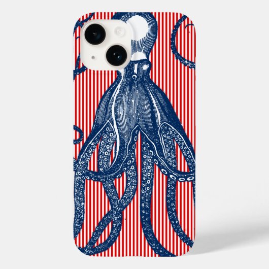 Antiek octopus op rode witte strepen Case-Mate iPhone case (Achterkant)