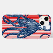 Antiek octopus op rode witte strepen Case-Mate iPhone case (Achterkant (horizontaal))