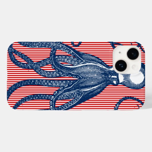 Antiek octopus op rode witte strepen Case-Mate iPhone case (Achterkant (horizontaal))