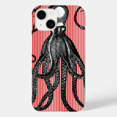 Antiek octopus op rode witte strepen Case-Mate iPhone case (Achterkant)