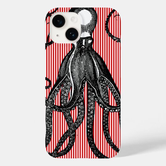 Antiek octopus op rode witte strepen Case-Mate iPhone case (Achterkant)