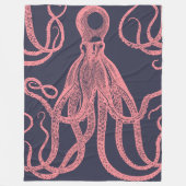 Antiek octopus roze op blauw fleece deken (Voorkant)
