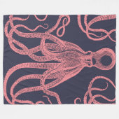 Antiek octopus roze op blauw fleece deken (Voorkant (Horizontaal))