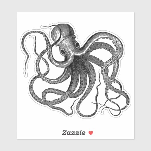 Antiek octopus zwemmen sticker (Vel)