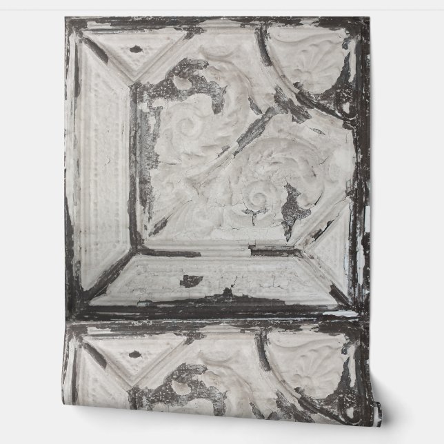 Antiek Off White Peeling Paint Plafond Tegel Behang (Afrollen)