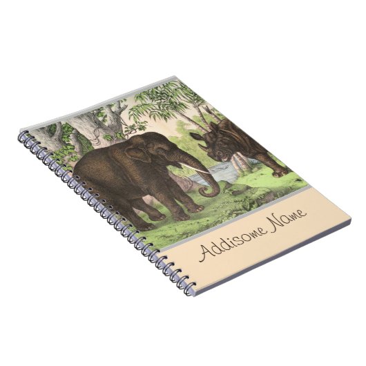 Antiek olifant Rijn in Oerwoud Notitieboek afdrukk (Rechterzijde)