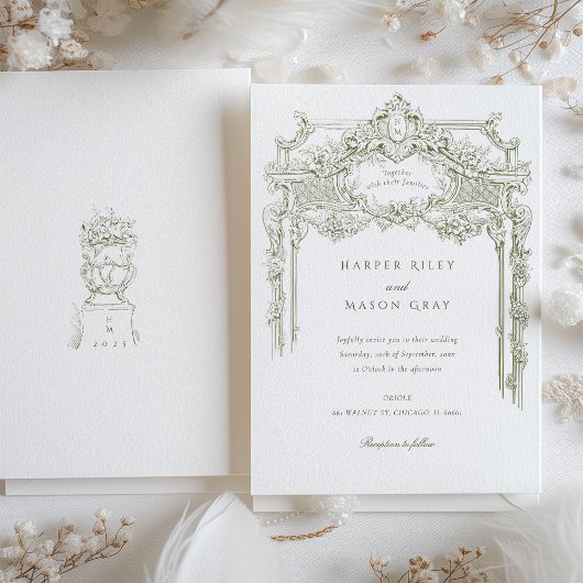 Antiek Olijf  bruiloft Kaart