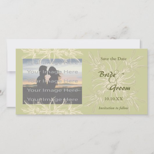 Antiek olijfbloem bruiloft fotokaart save the date (Voorkant)