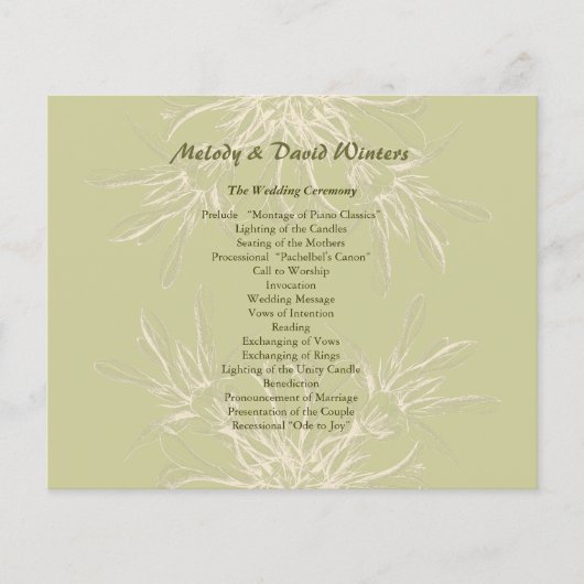 Antiek Olive Floral Wedding Programme (Voorkant)