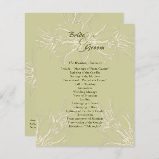 Antiek Olive Floral Wedding Programme (Voorkant / Achterkant)