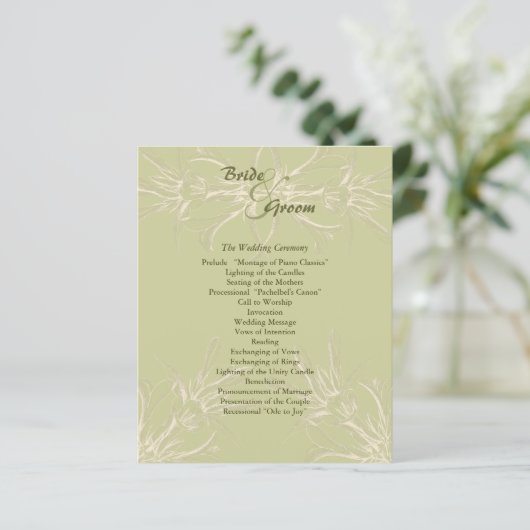 Antiek Olive Floral Wedding Programme (Staand voorkant)