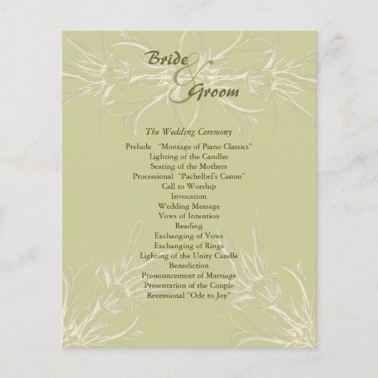Antiek Olive Floral Wedding Programme (Voorkant)