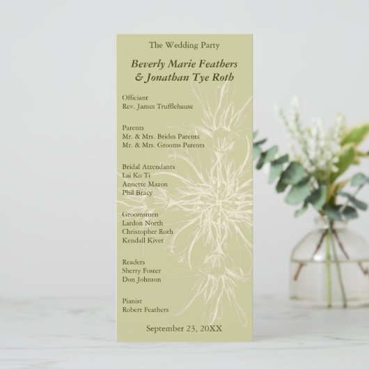 Antiek Olive Floral Wedding Programme Programmakaart (Staand voorkant)