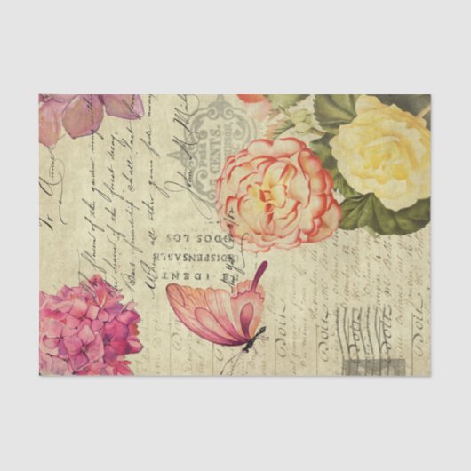 Antiek ontkoppeling van Floral Ephemera Tissuepapier (Voorkant)