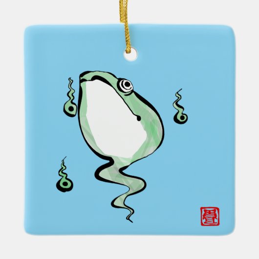 Antiek Oorsprong Verhaal Grumpy Frog Japanese Toad Keramisch Ornament (Voorkant)