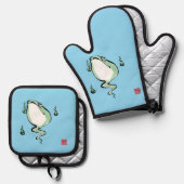 Antiek Oorsprong Verhaal Grumpy Frog Japanese Toad Ovenwant & Pannenlap Set (Voorkant / Achterkant)