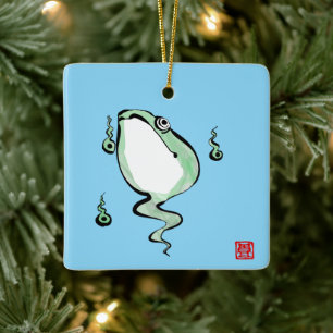 Antiek Oorsprongsverhaal Grumpy Frog Japanse Pad Keramisch Ornament