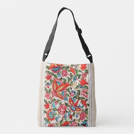 Antiek Oost-Indische felgekleurde bloemmotief Crossbody Tas (Achterkant)