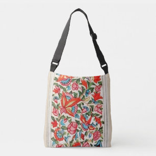 Antiek Oost-Indische felgekleurde bloemmotief Crossbody Tas