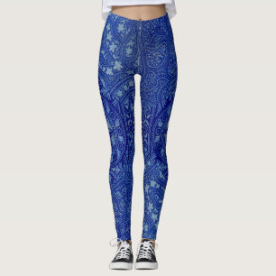 antiek-Oost-Indische gedrukte tekst in blauw Leggings