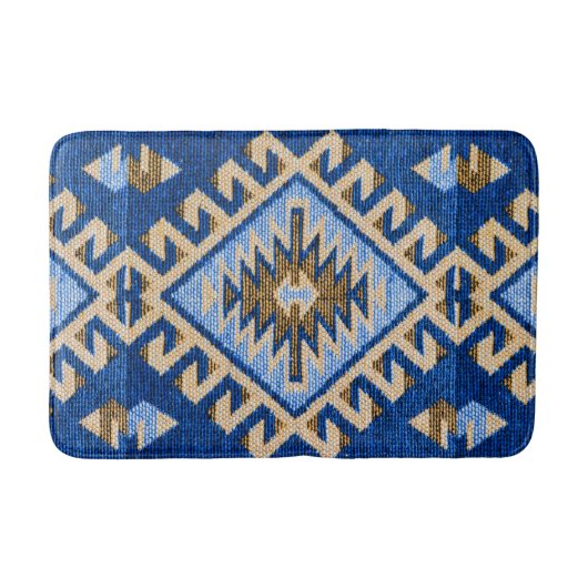 Antiek  oosterblauw beige Kilim Turks Badmat (Voorkant)