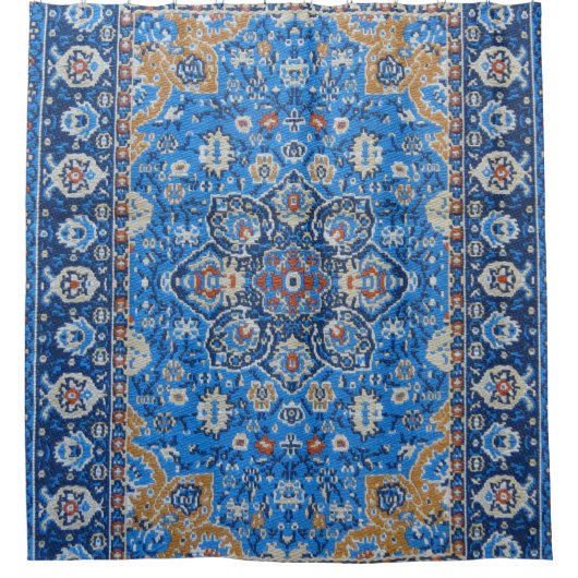 Antiek oosters blauw Perzisch Turks tapijt Douchegordijn (Voorkant)