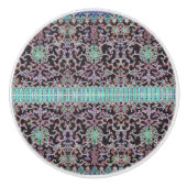 Antiek oosters bloemmotief paarse bruin blauwgroen keramische knop (Voorkant)