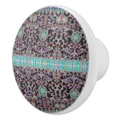 Antiek oosters bloemmotief paarse bruin blauwgroen keramische knop (Rechts)