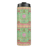 Antiek oosters bloemmotief roze groen geel thermosbeker (Voorkant)