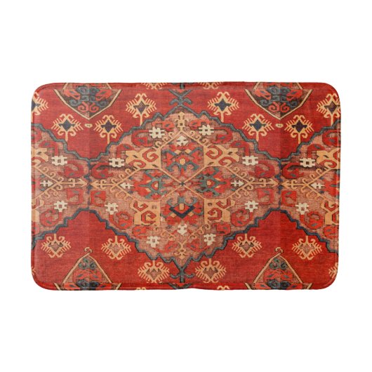 Antiek Oosters rood sinaasappel Dhurrie Kilim Tapi Badmat (Voorkant)