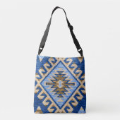 Antiek-oosterse blauw Turks-Perzisch Kilim Rug Crossbody Tas (Achterkant)