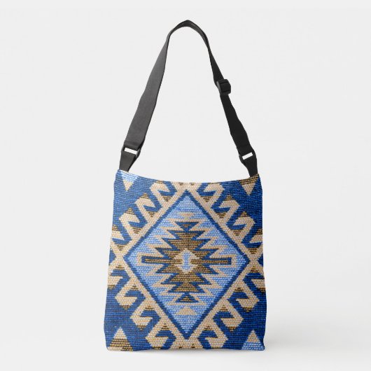 Antiek-oosterse blauw Turks-Perzisch Kilim Rug Crossbody Tas (Voorkant)