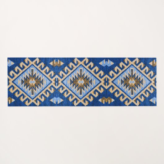 Antiek oosterse blauwe beige Turkse Kilim Rug Yogamat (Achterkant (horizontaal))