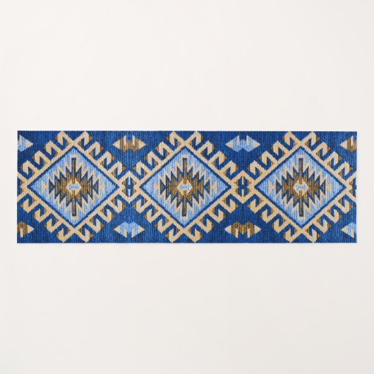 Antiek oosterse blauwe beige Turkse Kilim Rug Yogamat (Voorkant (horizontaal))