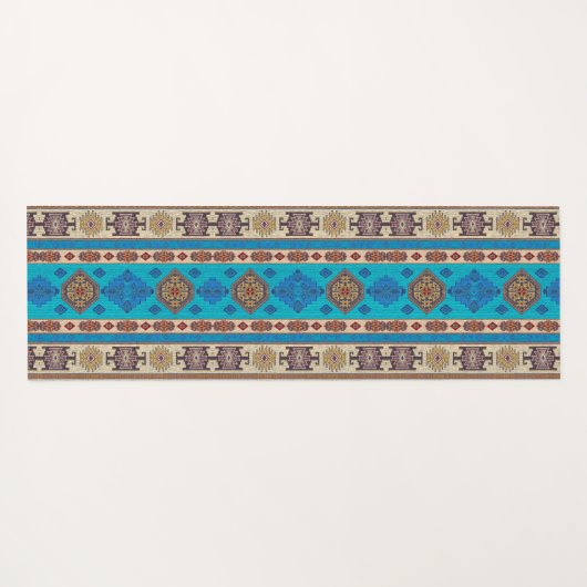 Antiek-oosterse blauwe Turkse Ottomaanse Kilim Rug Yogamat (Achterkant (horizontaal))