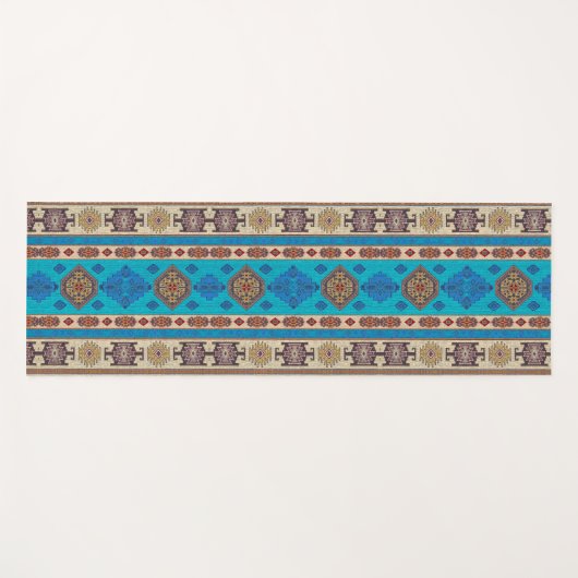 Antiek-oosterse blauwe Turkse Ottomaanse Kilim Rug Yogamat (Voorkant (horizontaal))