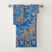 Antiek-oosterse blauwe Turkse tapijtschelp Bad Handdoek (Insitu)