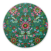 Antiek oosterse bloemen groen roze chinoiserie keramische knop (Voorkant)