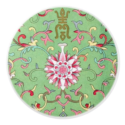 Antiek Oosterse Bloemen Keramische Knop (Voorkant)