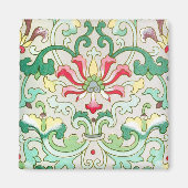 Antiek oosterse bloemmotief blauwgroen rode crème magneet (Voorkant)