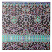 Antiek oosterse bloemmotief paarse blauwgroen tegeltje (Voorkant)